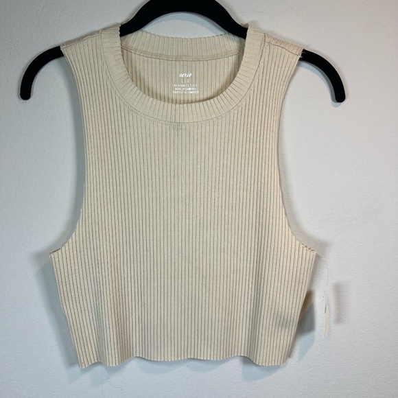 aerie Tops - Aerie Women's Ribbed Raw Edge Cropped Tank Top Cream Crew Sleeveless Shirt Large